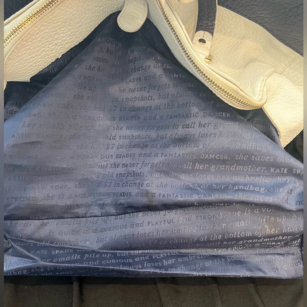 👜 💙 Kate Spade Cameron Navy & Almond Satchel | Two-Tone Pebbled Leather - Picture 3 of 16